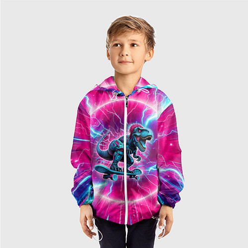 Детская ветровка Cyber tyrannosaurus is a cool skateboarder / 3D-Белый – фото 3