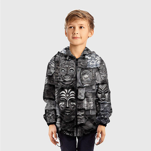 Детская ветровка Пэчворк с африканскими масками / 3D-Черный – фото 3