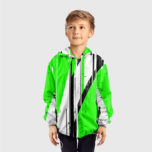 Детская ветровка Black and white vertical stripes on a green backgr / 3D-Белый – фото 3