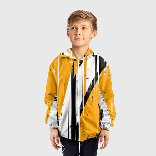Детская ветровка Чёрно-белые вертикальные полосы на жёлтом фоне / 3D-Белый – фото 3