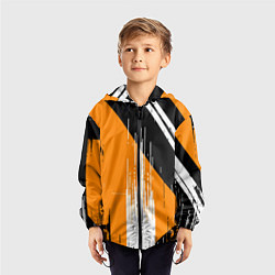Ветровка с капюшоном детская Вертикальные чёрные линии на оранжево-белом фоне, цвет: 3D-черный — фото 2