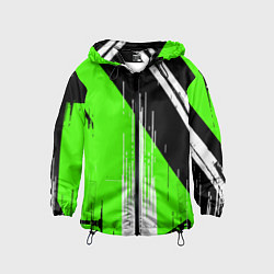Детская ветровка Вертикальные чёрные линии на зелёно-белом фоне