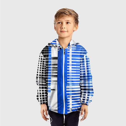 Детская ветровка White stripes on a black and blue background / 3D-Белый – фото 3