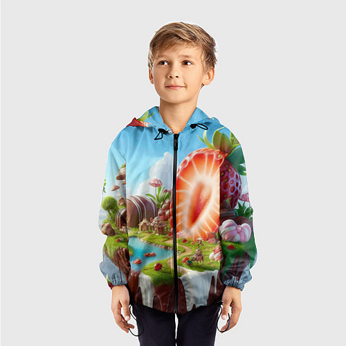 Детская ветровка Клубничная планета - нейроарт фантазия / 3D-Черный – фото 3