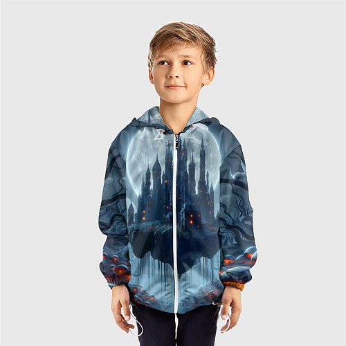 Детская ветровка Замок Дракулы и неоновые грибы - нейроарт фантазия / 3D-Белый – фото 3