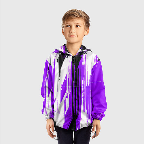 Детская ветровка Вертикальные чёрно-белые линии на фиолетовом фоне / 3D-Черный – фото 3