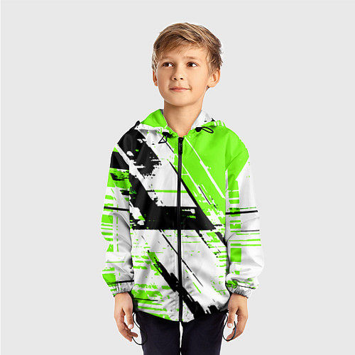 Детская ветровка Diagonal black and green stripes on a white backgr / 3D-Черный – фото 3