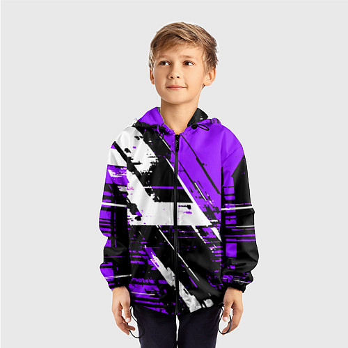 Детская ветровка Diagonal black and white stripes on a purple backg / 3D-Черный – фото 3