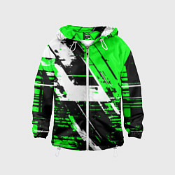 Ветровка с капюшоном детская Diagonal black and white stripes on a green backgr, цвет: 3D-белый