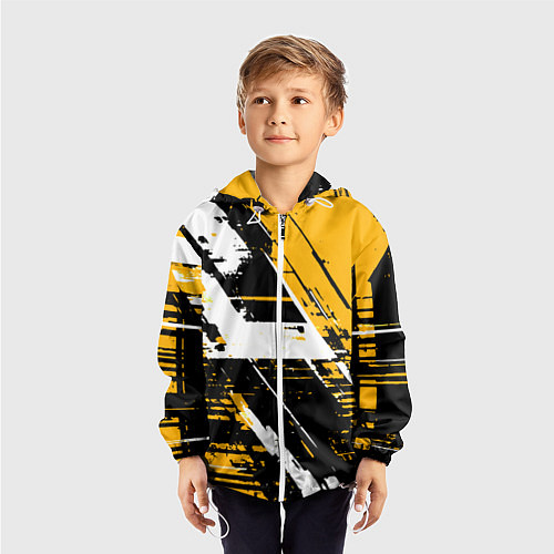 Детская ветровка Diagonal black and white stripes on a yellow backg / 3D-Белый – фото 3