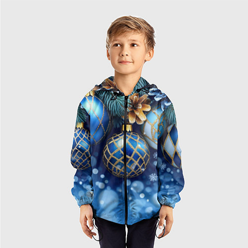 Детская ветровка Синие новогодние шары / 3D-Черный – фото 3