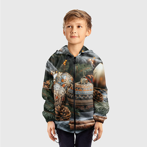 Детская ветровка Новогодние шары и шишки / 3D-Черный – фото 3