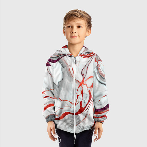 Детская ветровка Красно-белый мрамор / 3D-Белый – фото 3