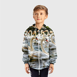 Ветровка с капюшоном детская Белые лебеди на пруду, цвет: 3D-белый — фото 2