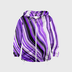 Ветровка с капюшоном детская Волнистые вертикальные чёрно-фиолетовые полосы, цвет: 3D-белый