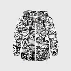 Ветровка с капюшоном детская Black and white doddle monsters, цвет: 3D-белый