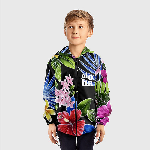 Детская ветровка Tropical flowers - aloha / 3D-Черный – фото 3