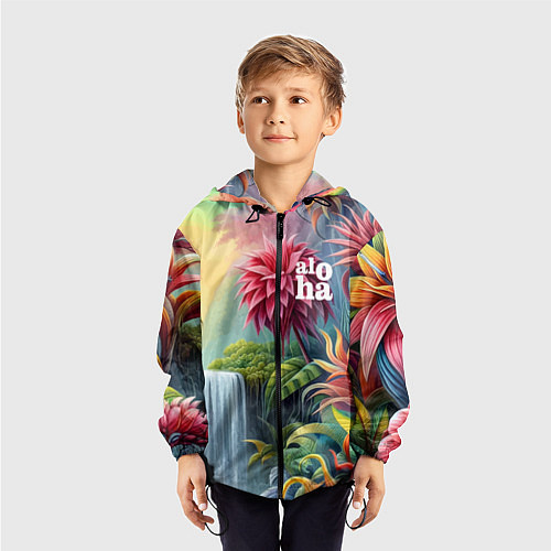 Детская ветровка Гавайские тропические цветы - алоха / 3D-Черный – фото 3