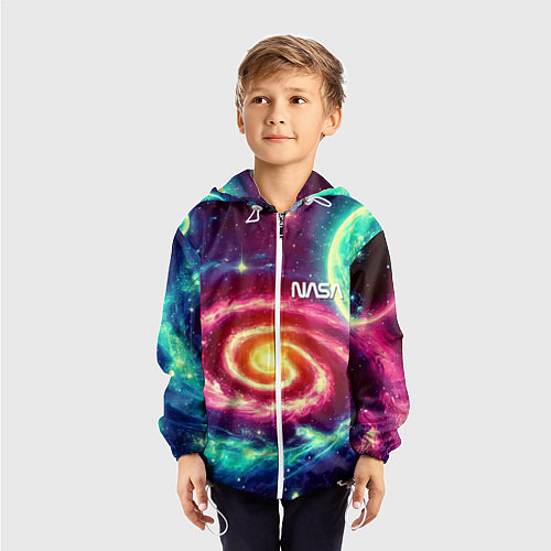 Детская ветровка Spiral galaxy - neon glow / 3D-Белый – фото 3