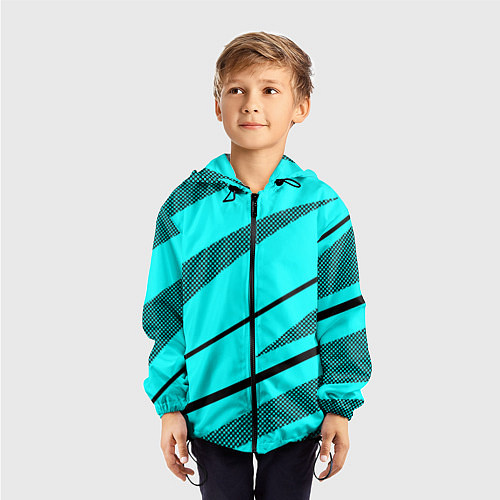 Детская ветровка Неоновый голубой с чёрным абстракция с полосой / 3D-Черный – фото 3