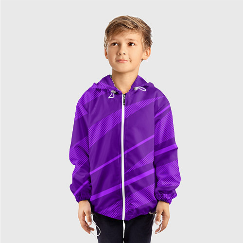 Детская ветровка Фиолетовый однотонный абстракция с полосой / 3D-Белый – фото 3
