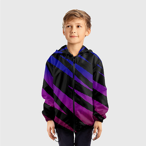 Детская ветровка Сине-розовый абстракция с полосами / 3D-Черный – фото 3
