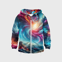 Ветровка с капюшоном детская Fantastic neon space landscape - ai art fantasy, цвет: 3D-белый