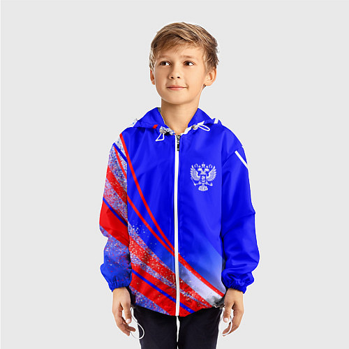 Детская ветровка Герб России на фоне цветов флага государства / 3D-Белый – фото 3