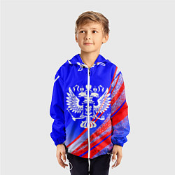 Ветровка с капюшоном детская Герб России на фоне цветов флага синий, цвет: 3D-белый — фото 2