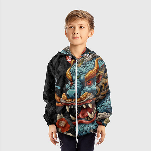 Детская ветровка Дракон в стиле японской татуировки ирезуми / 3D-Белый – фото 3