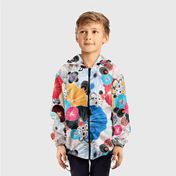 Ветровка с капюшоном детская Цветы - абстрактные узоры, цвет: 3D-черный — фото 2