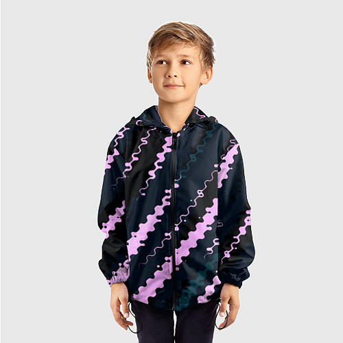Детская ветровка Тёмно-синий с розовым искажённые полосы / 3D-Черный – фото 3
