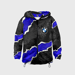 Ветровка с капюшоном детская BMW - синие разрывы, цвет: 3D-черный