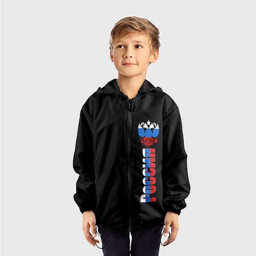 Детская ветровка Россия и герб в виде флага триколора / 3D-Черный – фото 3