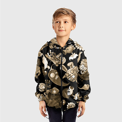 Детская ветровка Растения против зомби в бежевом цвете / 3D-Черный – фото 3