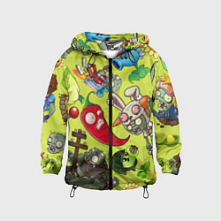 Ветровка с капюшоном детская Растения против зомби с героями, цвет: 3D-черный