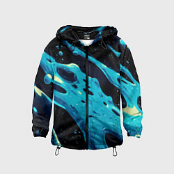 Ветровка с капюшоном детская Синие волны краски на черном, цвет: 3D-черный