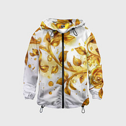 Ветровка с капюшоном детская Золотые листья на белом, цвет: 3D-черный