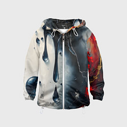 Ветровка с капюшоном детская Сюрреалистичная абстракция с каплями, цвет: 3D-белый