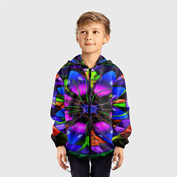 Ветровка с капюшоном детская Неоновая психоделика лепестки, цвет: 3D-черный — фото 2