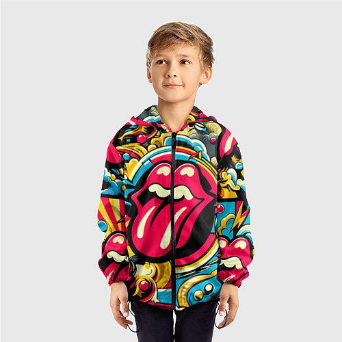 Детская ветровка Rolling Stones logo - pop art pattern / 3D-Черный – фото 3