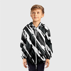 Ветровка с капюшоном детская Разводы белым на черном, цвет: 3D-белый — фото 2