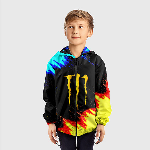 Детская ветровка Monster energy огненные краски / 3D-Черный – фото 3