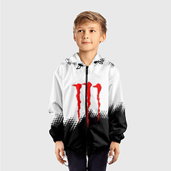 Ветровка с капюшоном детская Monster energy чёрно белые краски, цвет: 3D-черный — фото 2
