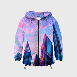 Ветровка с капюшоном детская Абстракция с небоскребами, цвет: 3D-черный