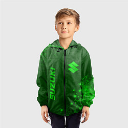 Ветровка с капюшоном детская Suzuki - green gradient вертикально, цвет: 3D-черный — фото 2