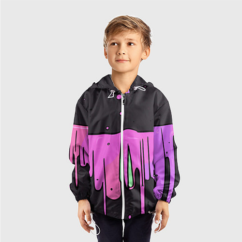 Детская ветровка Фиолетовая текстура на черном фоне / 3D-Белый – фото 3