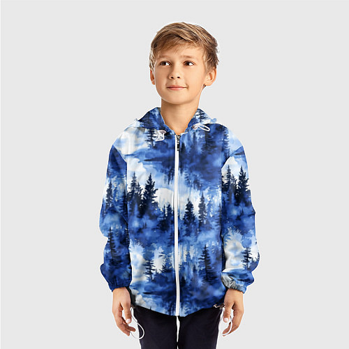 Детская ветровка Силуэты деревьев и отражения - акварельный лесной / 3D-Белый – фото 3