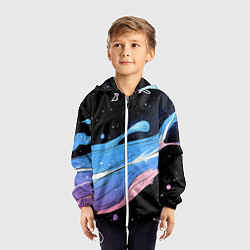 Ветровка с капюшоном детская Синяя волна на черном - текстура, цвет: 3D-белый — фото 2