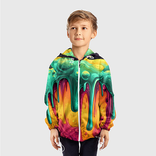 Детская ветровка Зелено-оранжевая клякса / 3D-Белый – фото 3